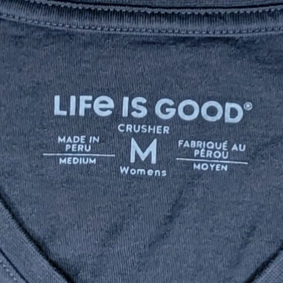 Life Is Good Black V-Neck Short Sleeve Crusher Tee Cat Positive Message - M - Picture 7 of 7